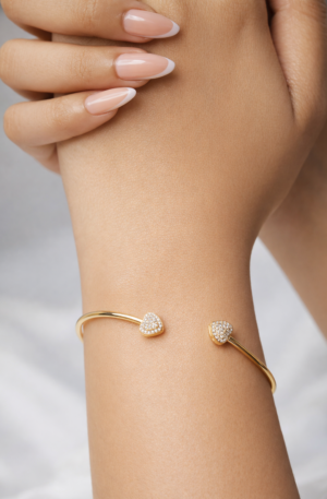 golden heart embrace silver bracelet