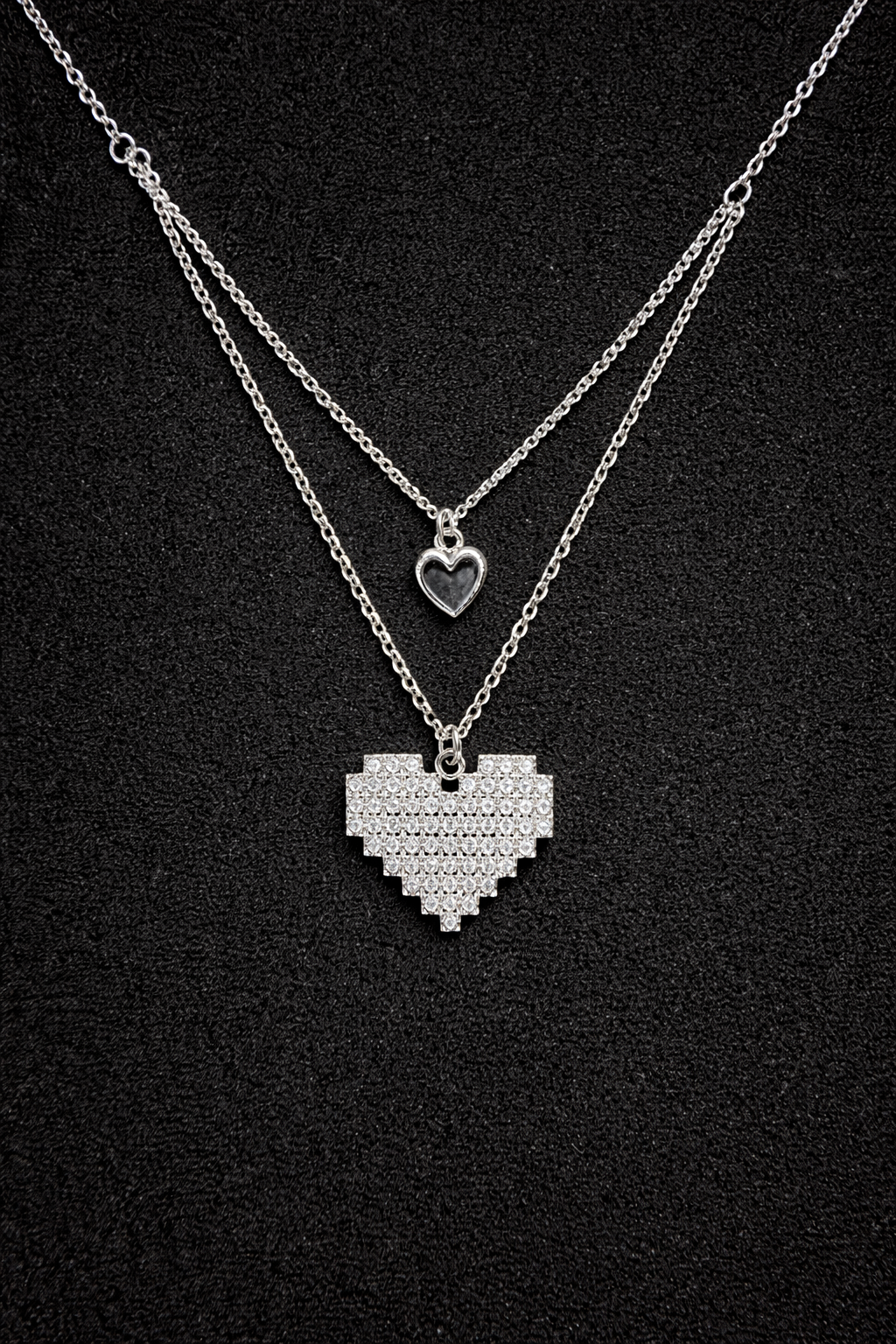 pixel heart dual silver chain