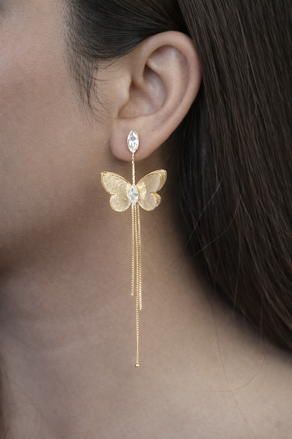 butterfly chain drop earrings set