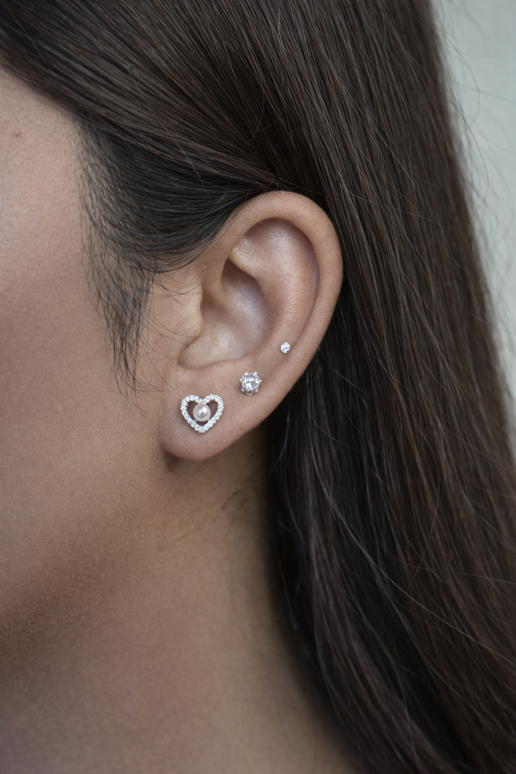 heart pearl crystal stud earrings set