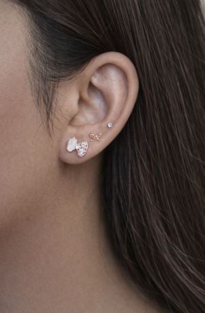Bow Heart Crystal Stud Earrings Set