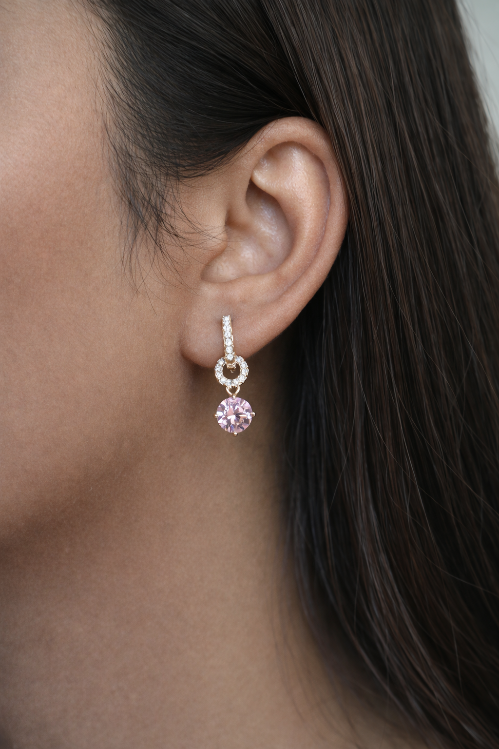 pink crystal drop hoop earrings