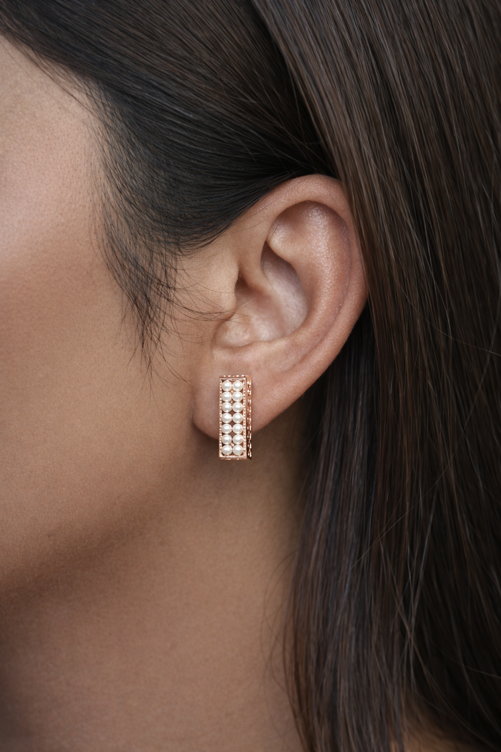 pearl grid stud earrings