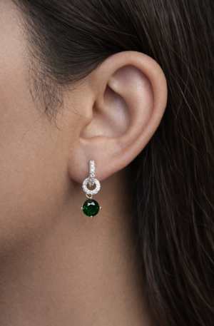 emerald halo drop earrings