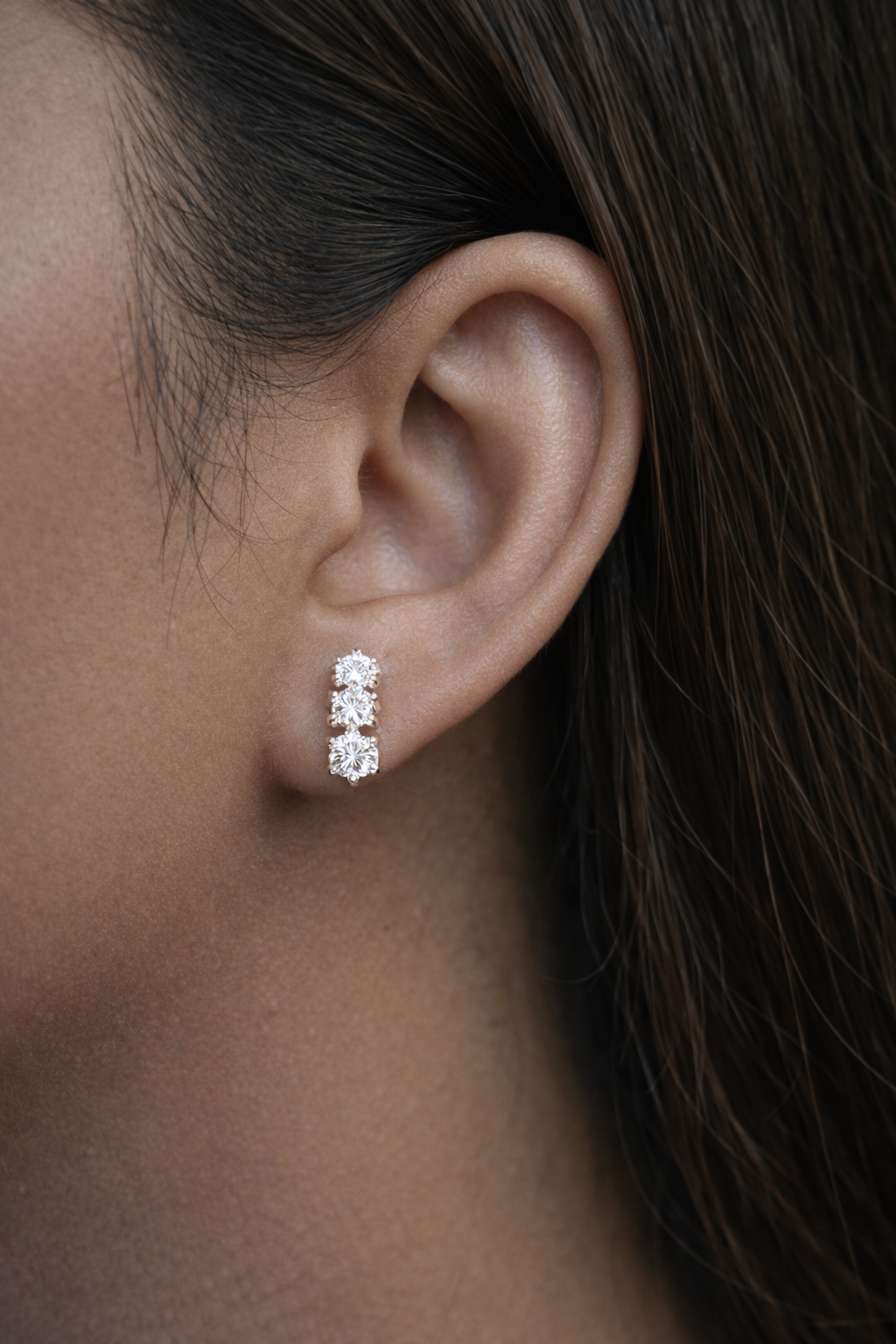 triple solitaire crystal stud earrings