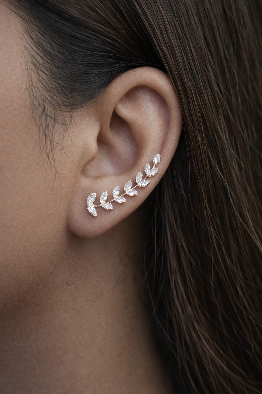 crystal leaf ear climber earrings