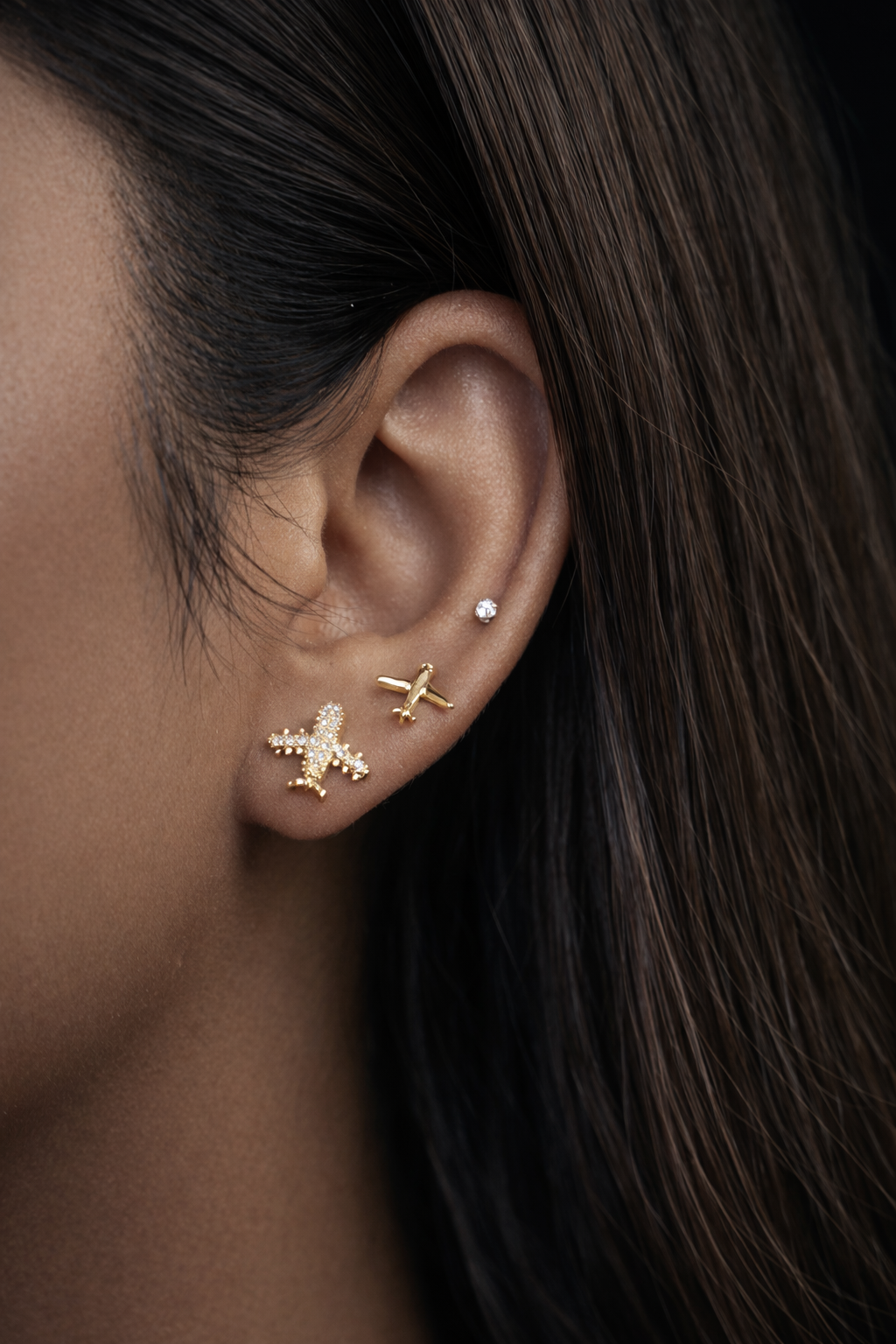 mini airplane & star stud earrings set