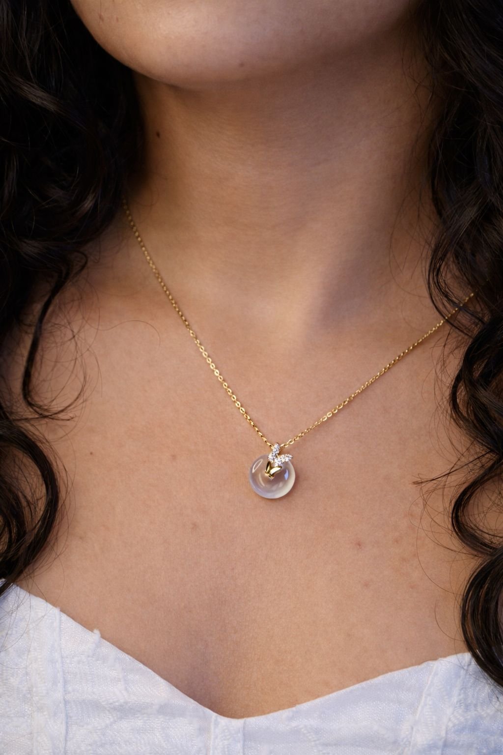 pearl halo charm gold chain