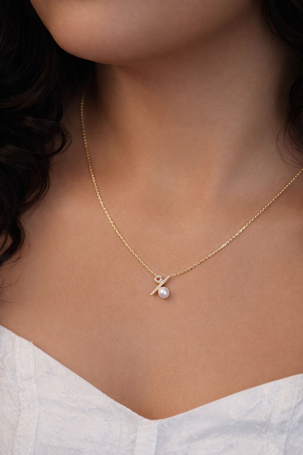 pearl ribbon charm chain